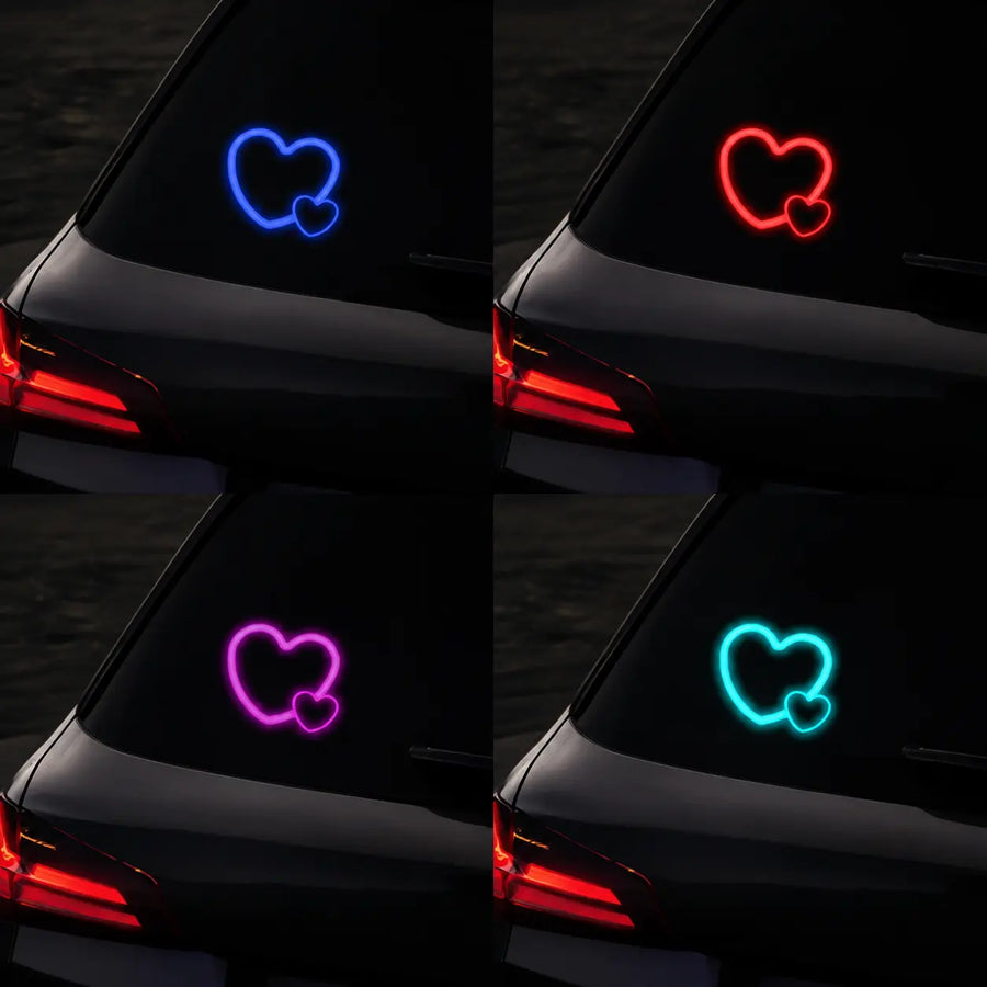 Solar Heart LED Car Light installed on glass